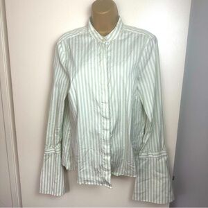 Suistudio Green & White Striped Calypso Long Bell Sleeves Button Down Shirt 40/8
